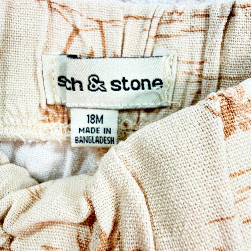 Stitch‎ & Stone Baby Boy 18M Tropical Palm Tree Shirt and Shorts Set Tan Brown